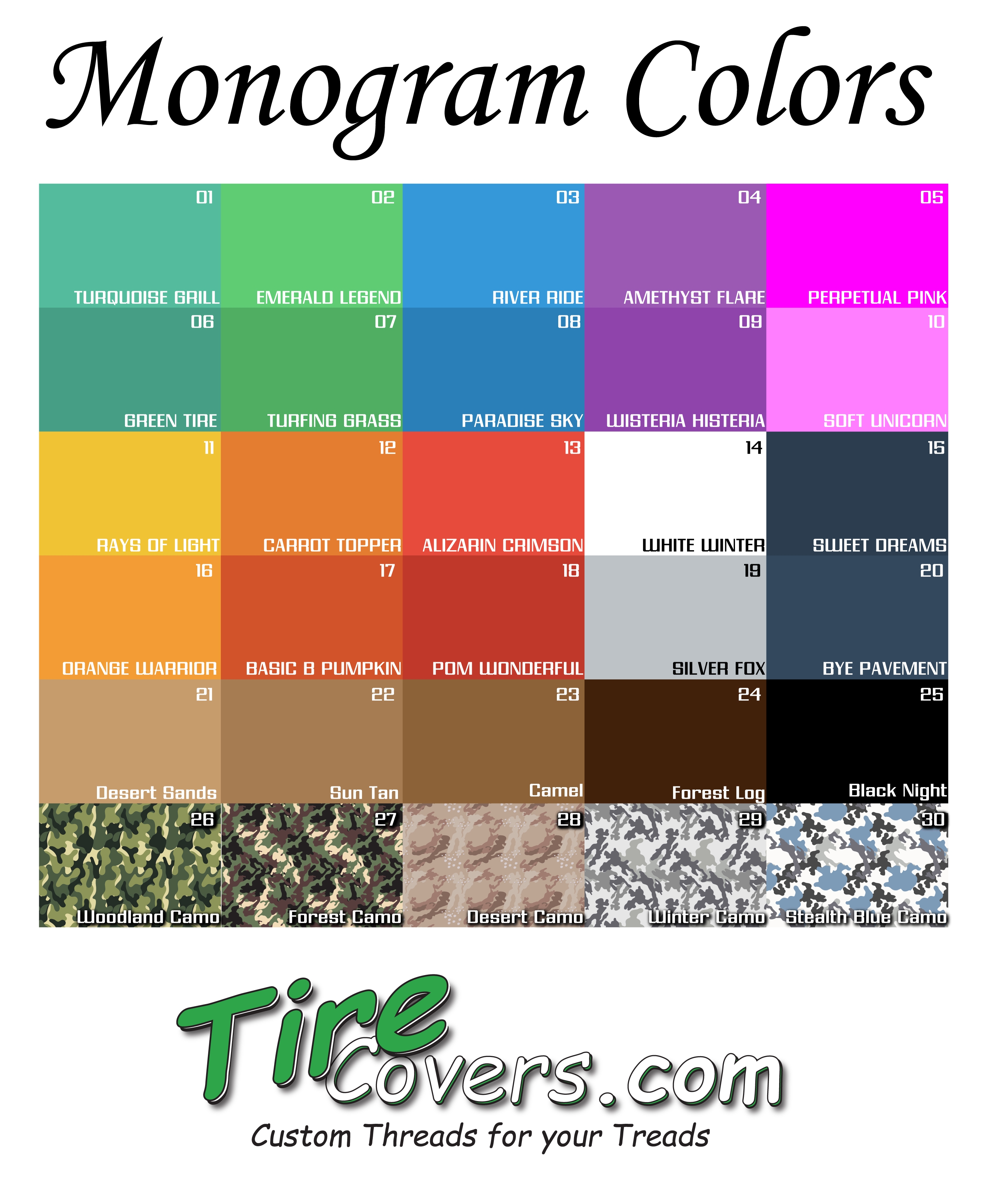 Logo Color Chart for Tire Covers